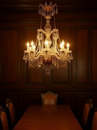 Restored antique chandelier in historic dining room